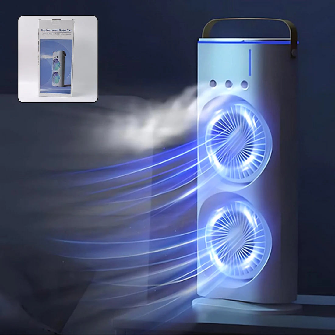 Portable Mini Double Fan Air Cooler With Mist Humidifier And Led Lighting Rechargeable ( Random Color )